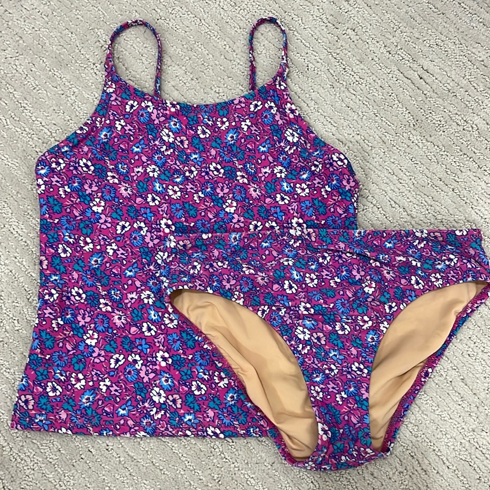 Crewcuts pink and blue floral two piece swimsuit